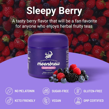 MoonBrew Nighttime Magnesium Sleepy Berry Smoothie, Natural Sleep Aid Drink Mix for Adults, 3-Pack - Calming Melatonin-Free Sleep Support with L-Theanine, Chamomile & Zinc Glycinate - 75 Servings