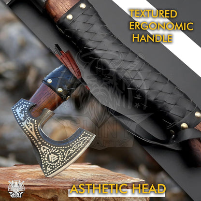 SHINY CRAFTS®- Engraved Viking Axe – Gift for Outdoorsman Hand-Forged Hatchet with Leather Wrap Ideal for Holiday or Wedding Gifts (SCA-10)