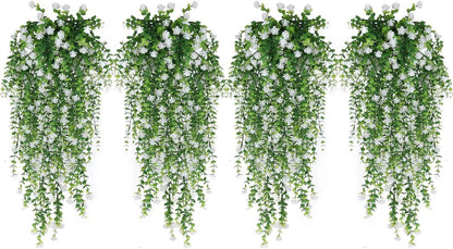 WEISPARK Artificial Hanging Flowers, 12pcs Fake Eucalyptus Vine Faux Flower Greenery Garland Plastic Plants for Indoor Outdoor Wall Garden Wedding Home Party Decor (12pcs White)