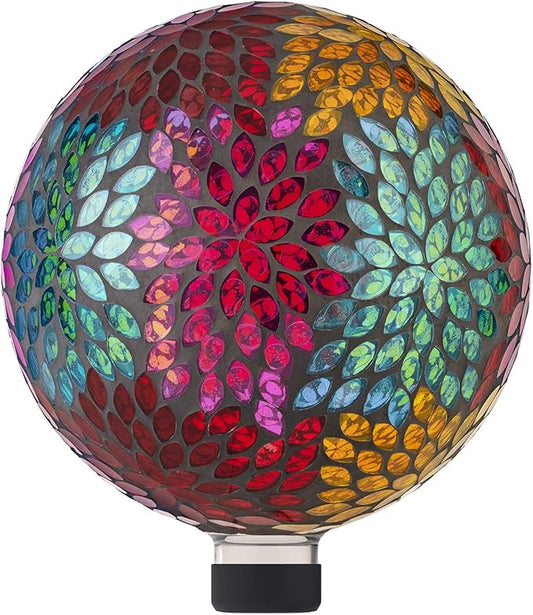 Alpine Corporation HMD172 10" Diameter Indoor Outdoor Glass Gazing Globe Yard Decoration, Mosaic Multicolor Leaf