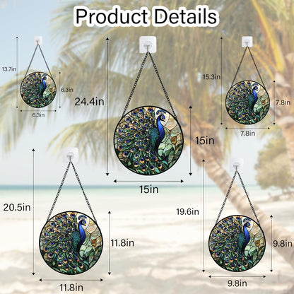 Stained Glass Window Hanging, Turquoise Peacock Sun Catcher for Door Home Decor Blue Green Suncatcher Christmas Mother's Day Birthday Gifts for Women Men Mom and Nana 9.8 in