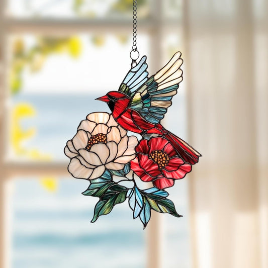 Cardinal Acrylic Suncatcher Stained Glass Effect Memorial Window Car Hanging Christmas Ornament