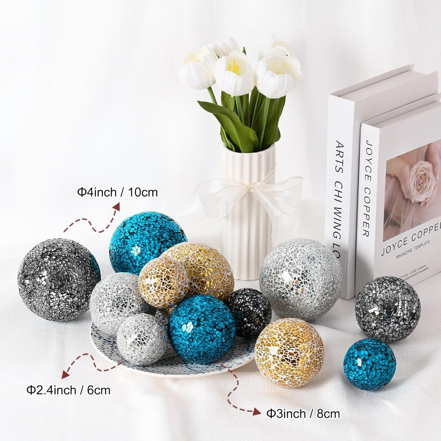 Decorative Ball for Bowls, 3 Inch Mosaic Glass Balls Decorative Glass Orbs for Home Decor/Dining Tables/Wedding Party/Coffee Table/Centerpiece Decor [Black]