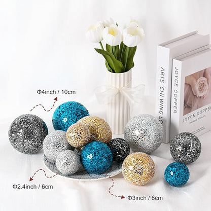 Decorative Ball for Bowls, 4 Inch Mosaic Glass Balls Decorative Glass Orbs for Home Decor/Dining Tables/Wedding Party/Coffee Table/Centerpiece Decor [Gold]