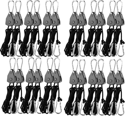 Grow Light Rope Hanger ，1/8" 8-Feet Long Heavy Duty Adjustable Rope Clip Hanger, Adjustable Rope Ratchet Hangers 150 Lbs per Pair (12 Pairs)