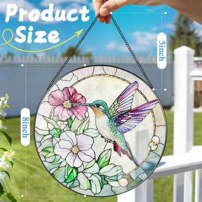 Hummingbird Suncatcher Stained Glass, Stain Glass Window Hanging, 8 Inch Stained Glass Decor, Bird Wall Art, Hummingbird Gifts, Gifts for Mom, Indoor Decor, Memory Sympathy Gift