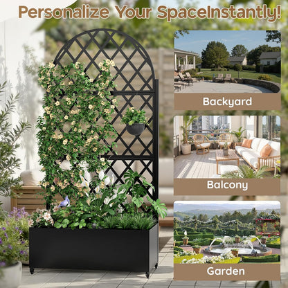 Metal Raised Garden Bed with Trellis & Wheels,72" x 35"x 15.7" Planter Box with Trellis,Privacy Planters for Patio,Garden Bed for Climbing Plants,Suitable for Climbing Plants and Vegetables,Black