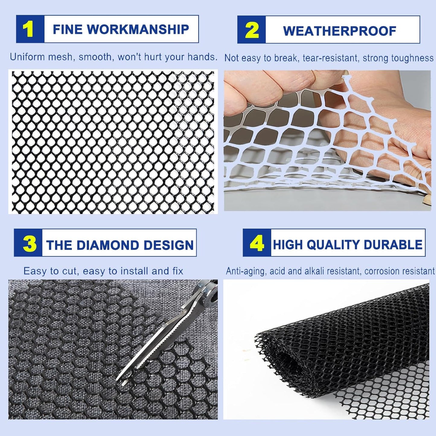 Upgraded Plastic Chicken Wire Fence Mesh 0.7in Poultry Animal Barrier Fence Garden Netting for Farm Poultry Chicken Netting Width 3.3ft(Size:98'L x 3.3'W Roll,Color:Black)