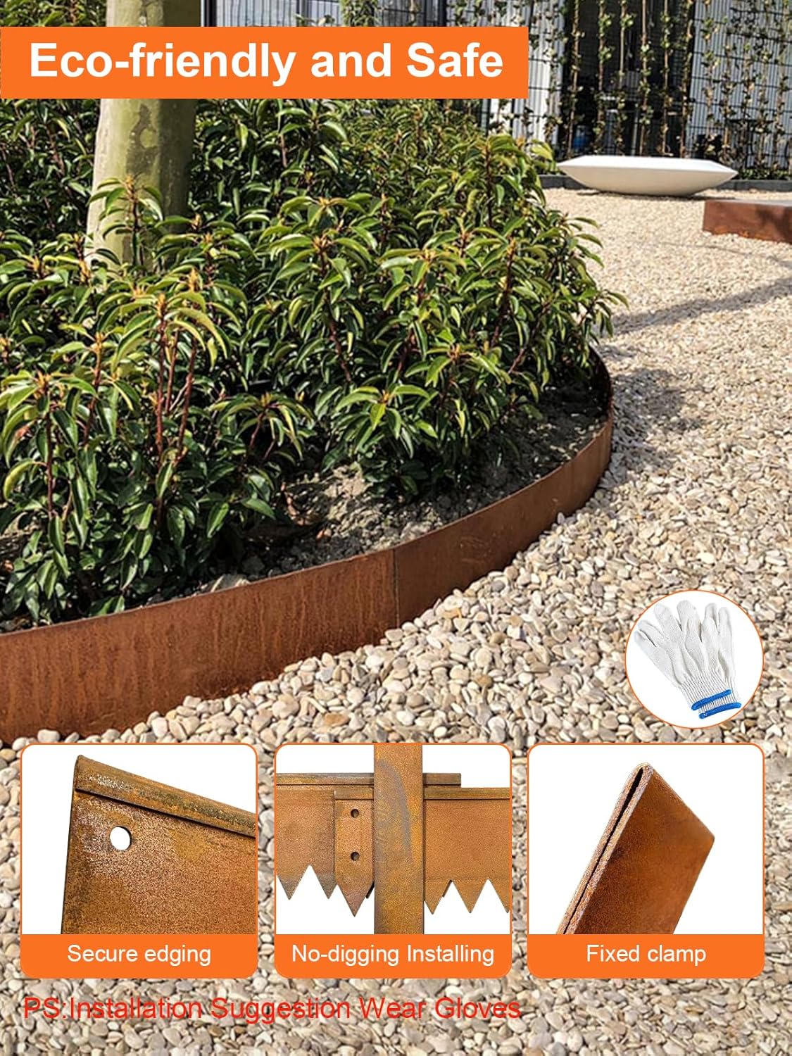 Vinci Landscape Edging Border, 40" L x 6" H 3Pack 10FT Total Rusted Corten Steel Garden Edging with Spikes, Sturdy Elegant Metal Lawn Broder for Flower Beds, Pathways, Paver Edges and Yard