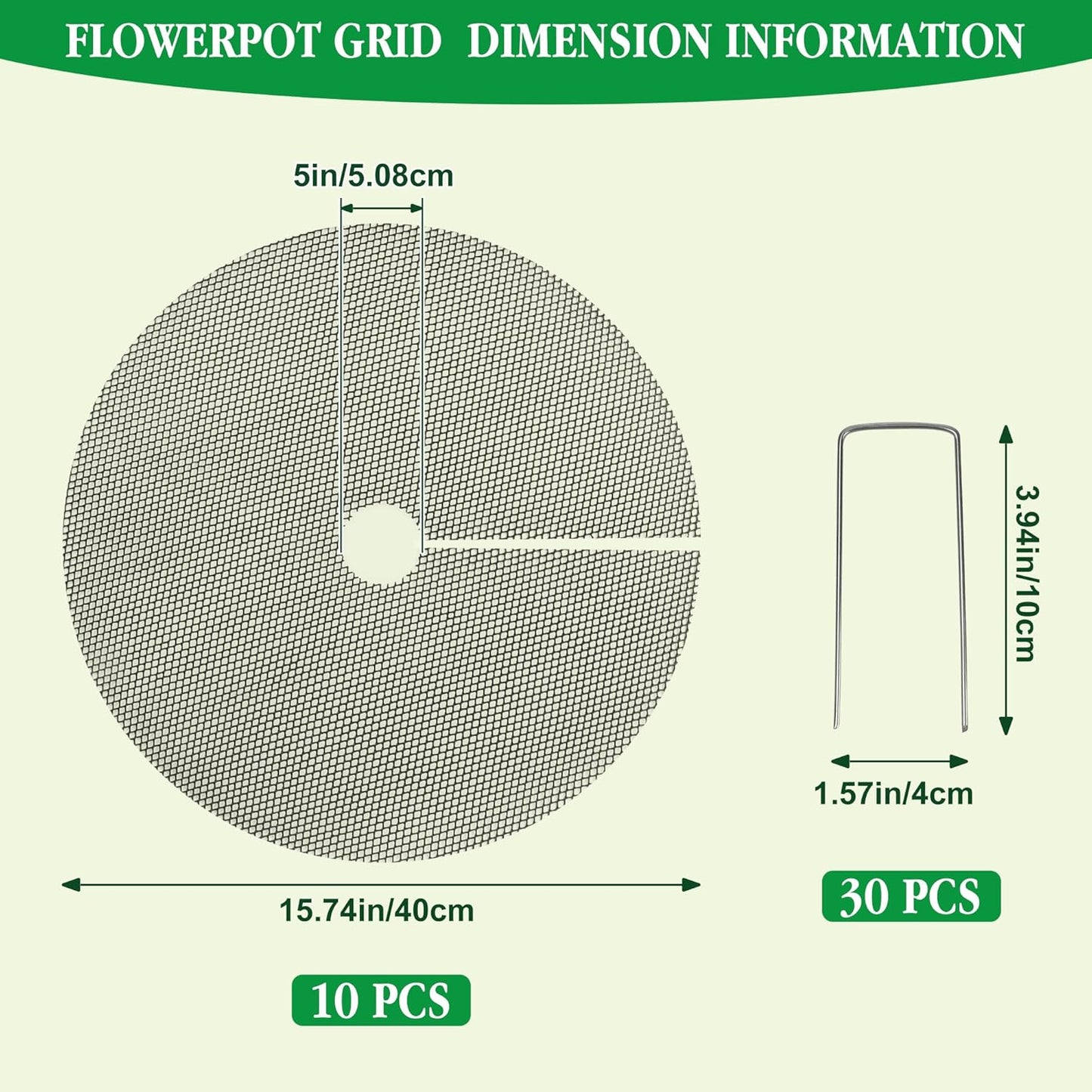 10pc 15.7" Plant Pot Covers Custom Cut Plant Pot Grids to Protect Soil from Animals for Indoor & Outdoor Potted Plants by Preventing Soil Damage Includes 30 Securing Stakes