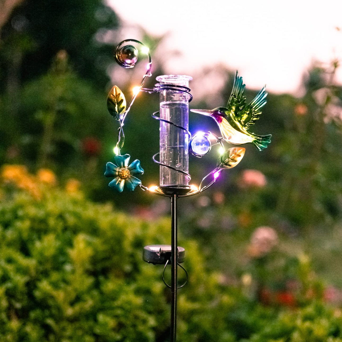 Stargarden Hummingbird Rain Gauge Outdoor Solar LED Lights Rain Gauge
