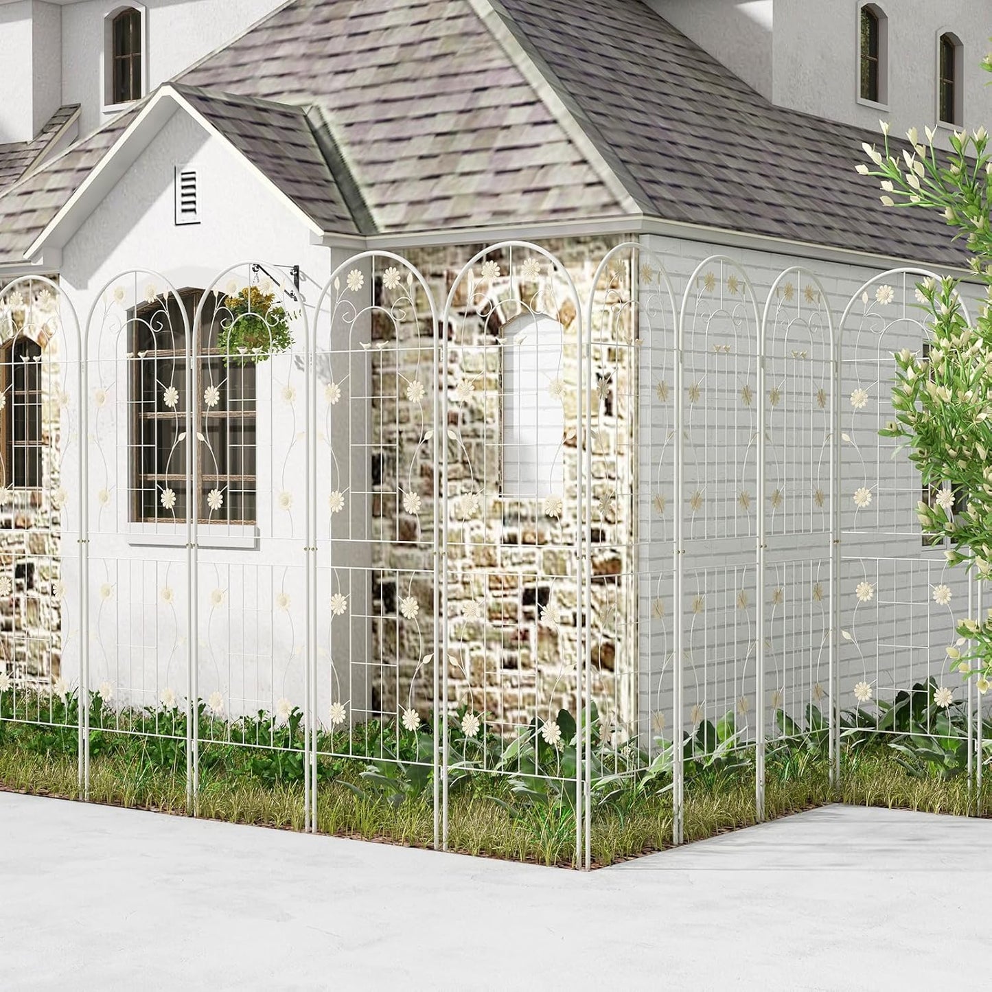 Giantex 4 Pack Garden Trellis, 5.9 FT Tall Galvanized Steel Trellis for Climbing Plants Outdoor for Patio Lawn Wall Decor, Plant Trellis for Vine Cucumber Tomato Flower Clematis Roses, White