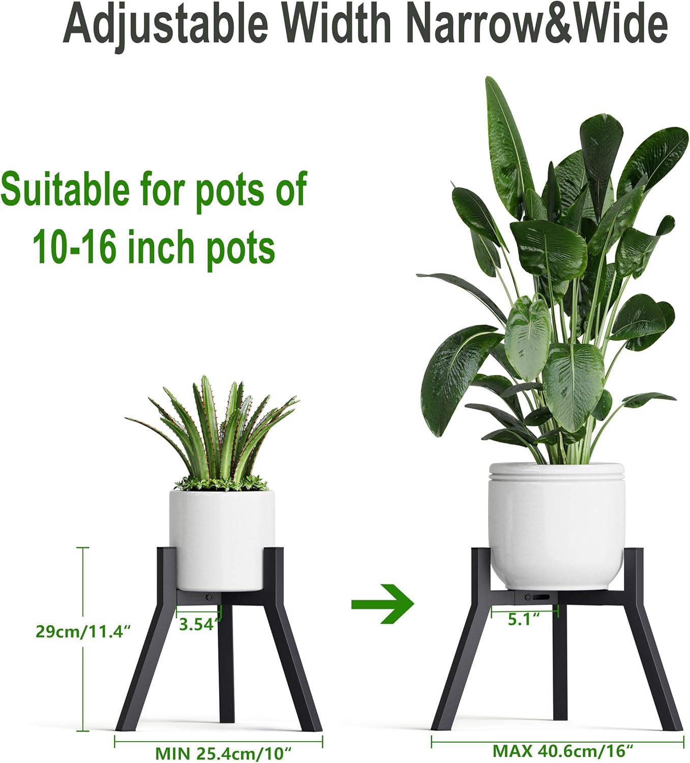 Adjustable Plant Stands Set of 2, Metal Modern Small Plant Holder, Heavy Duty Stable Flower Holder Stand rack for 10-16 Inch Indoor Outdoor Corner Living Room Balcony Office Black PS-007BK-2