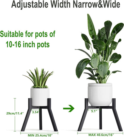 Adjustable Plant Stands Set of 2, Metal Modern Small Plant Holder, Heavy Duty Stable Flower Holder Stand rack for 10-16 Inch Indoor Outdoor Corner Living Room Balcony Office Black PS-007BK-2