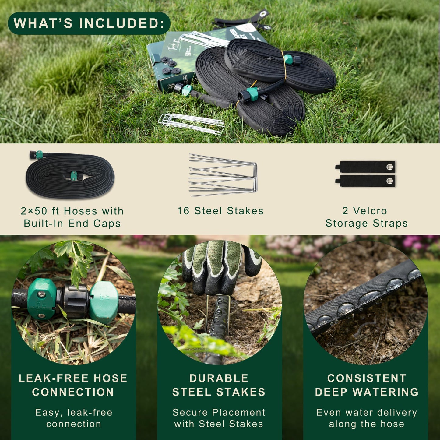 Better Botanicals 100 FT Flat Soaker Hose (2 x 50 FT) – Drip Irrigation for Garden Beds, Raised