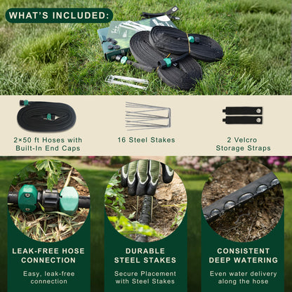 Better Botanicals 100 FT Flat Soaker Hose (2 x 50 FT) – Drip Irrigation for Garden Beds, Raised