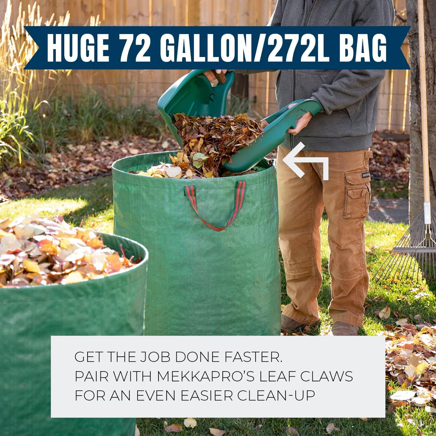 MEKKAPRO Big Gulp Lawn Bags, 3-Pack 72 gallons Heavy Duty Lawn and Leaf Bags with Reinforced Handles, Reusable Yard Waste Bags, Garden Waste Bag for Debris, Yard, Leaf Collector