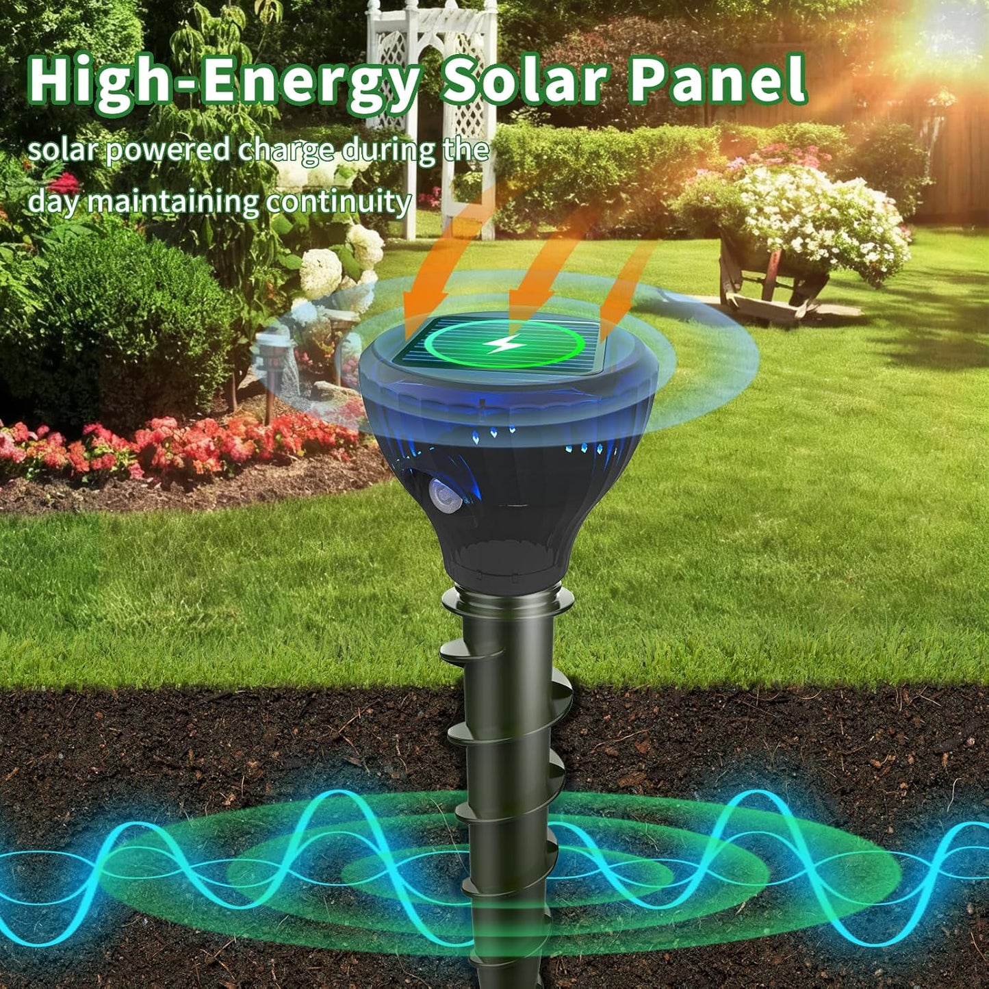 Mole Repellent Solar Powered,Gopher Repellents,Solar Powered Waterproof Vole Repellent, Flash&Vibration is Suitable for Lawn, Courtyard and Outdoor Mole Deterrent for Yard