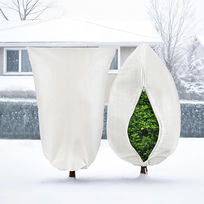 Plant Covers Freeze Protection, 2 Pack 47''×71'' White Frost Cloths Blankets with Zipper Drawstring Shrub Tree Covers for Winter Outdoor Plants Freeze Protection