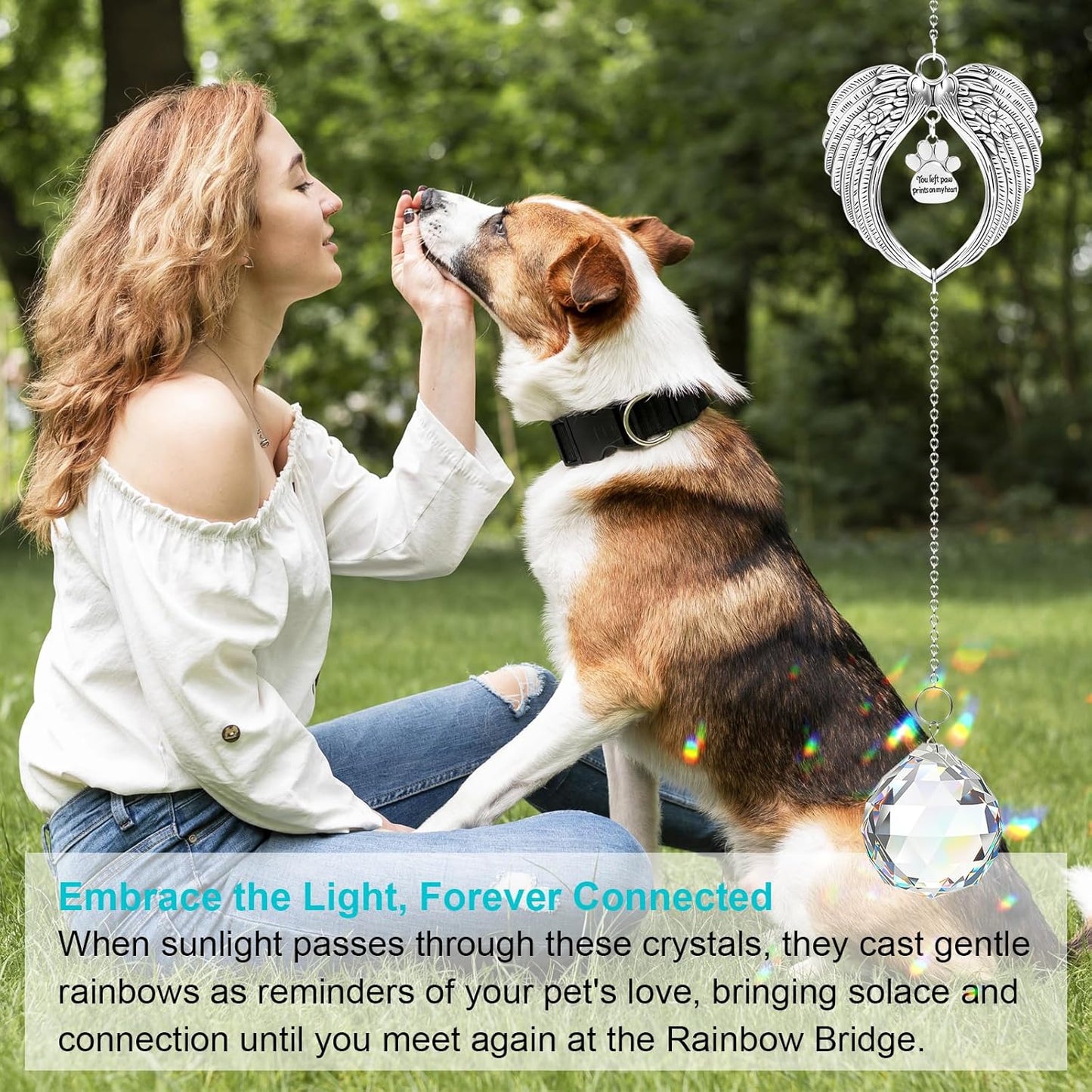 Pet Memorial Gifts for Loss of Dog or Cat, Crystal Suncatcher with Rainbow Light Effect and Angel Wing Design, Includes Fur Keepsake Keychain, Sympathy Gift Set for Remembrance & Bereavement