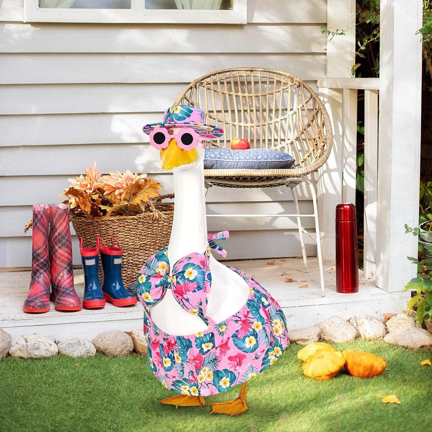 Summer Goose Outfit Porch Goose Outfits Bikini Goose Clothes Hawaiian Porch Goose Clothes for 23" Cement Plastic Goose Outdoor Garden Yard Patio Decor (Pink)