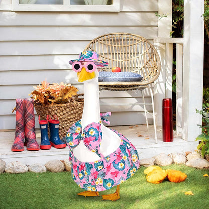 Summer Goose Outfit Porch Goose Outfits Bikini Goose Clothes Hawaiian Porch Goose Clothes for 23" Cement Plastic Goose Outdoor Garden Yard Patio Decor (Pink)