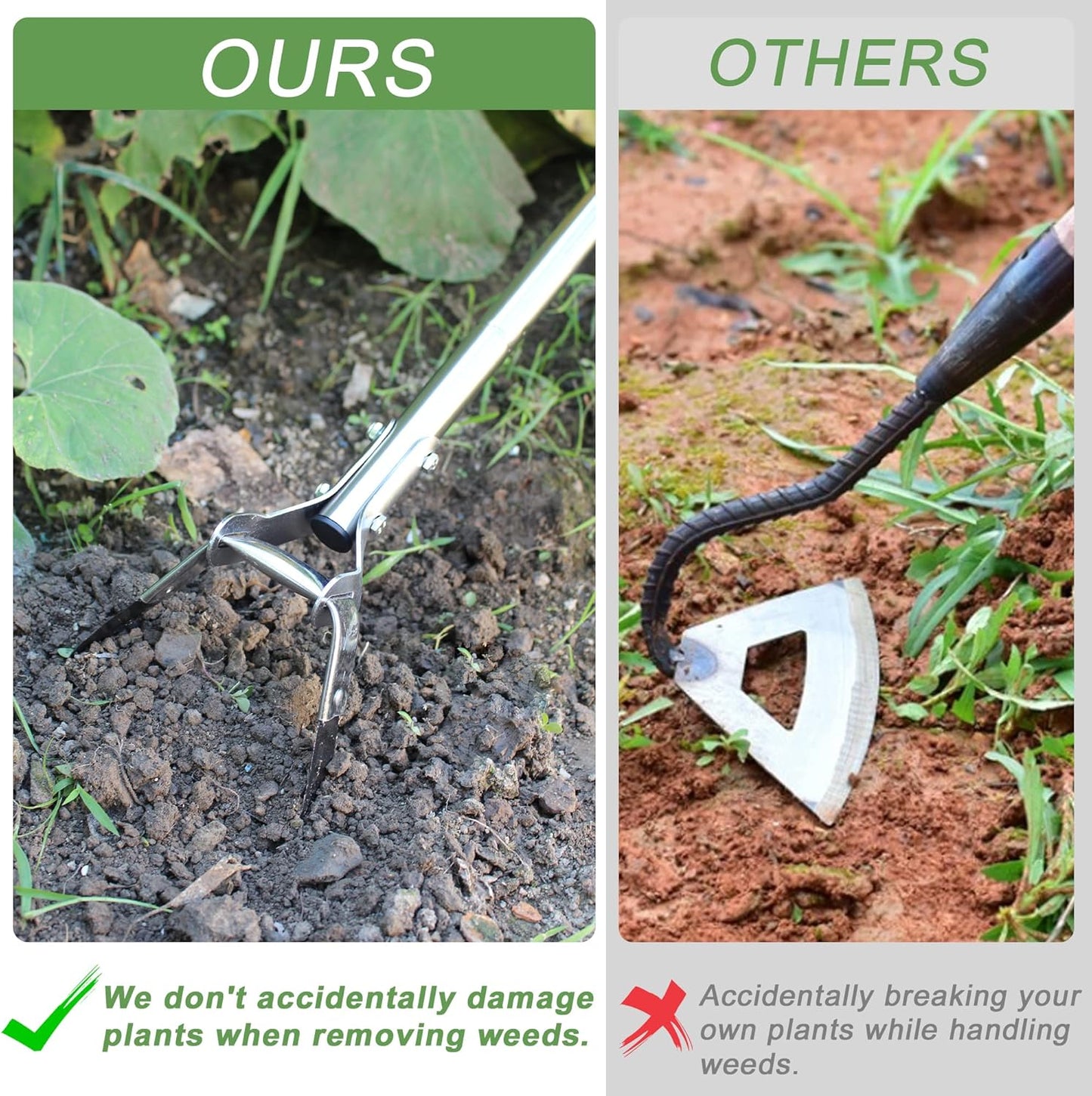 Garden Hoe for Weeding Long Handle Hula Hoe Stirrup Hoe Garden Tool Stainless Steel Poles Adjustable Long Handle Weeding Hoe, 55.9 INCH