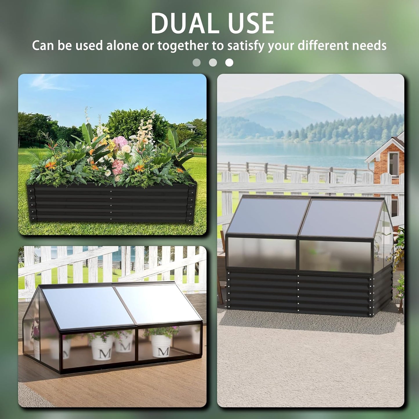 Large Greenhouse with Raised Flower Bed, Outdoor Plant Vegetable Box, 68.7 x 45 x 51.5 Inches