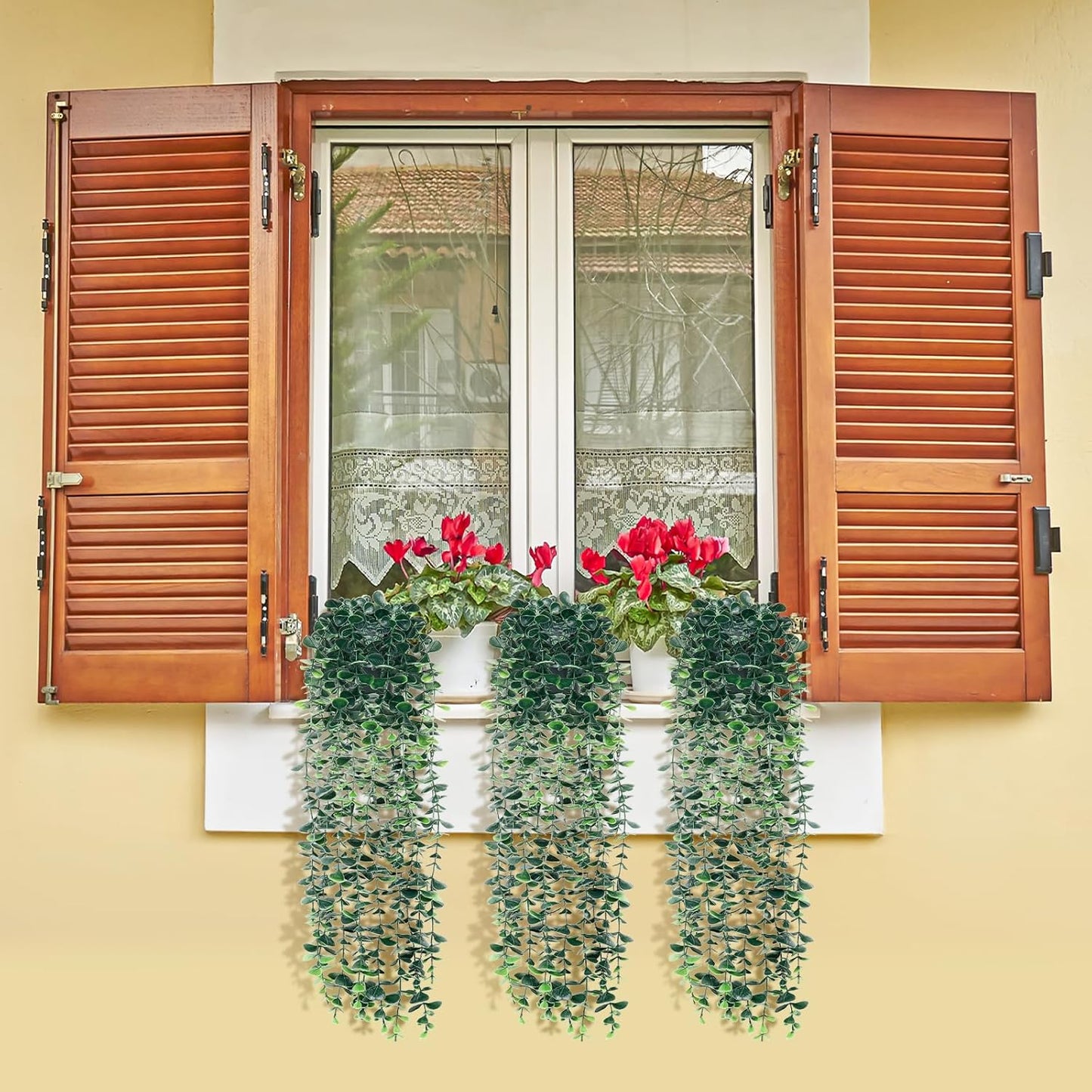 Artificial Hanging Eucalyptus Plants，Fake Plant Eucalyptus Small Decor Faux Hanging Vine Plants Wall Greenery for New Home Decoration，for Floating Shelf Indoor Outdoor Pack of 3
