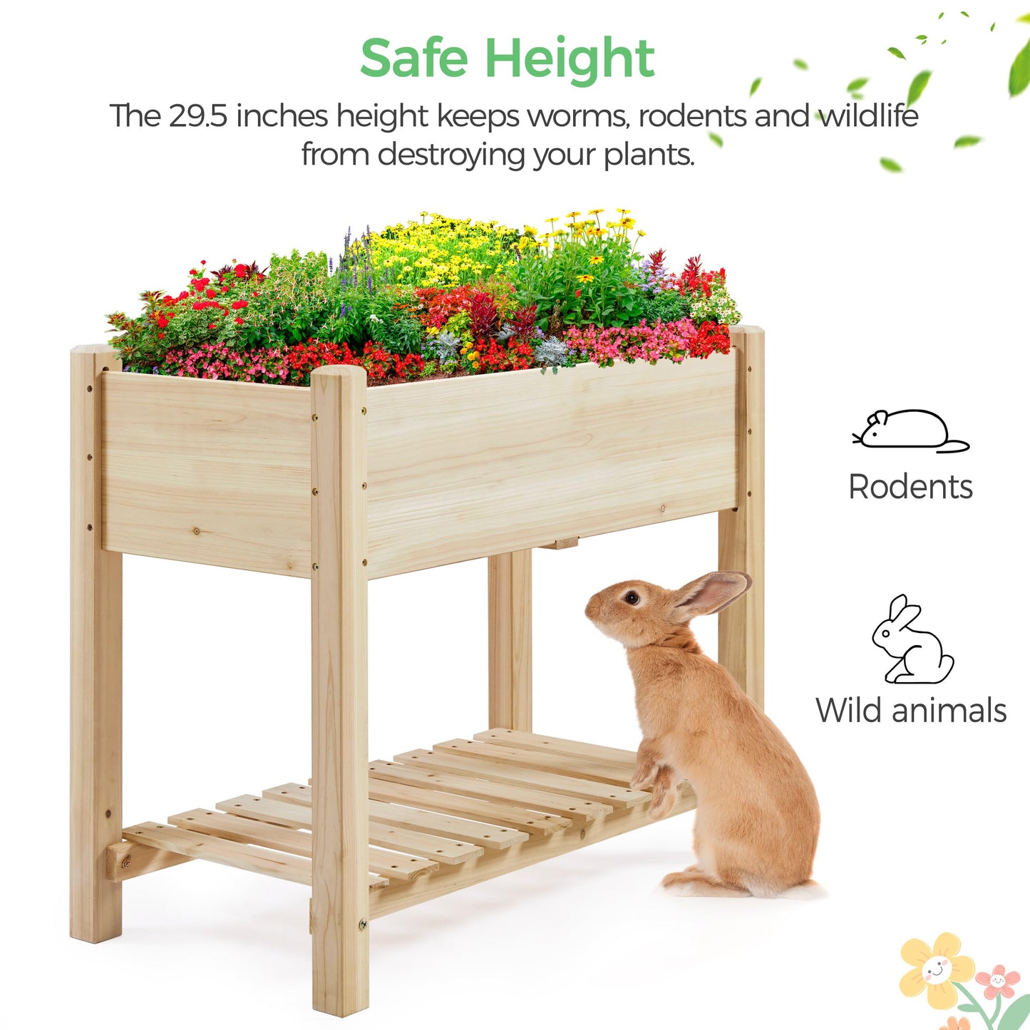 Yaheetech 34" Raised Garden Bed with Legs, Wooden Planter Box, 1Pcs