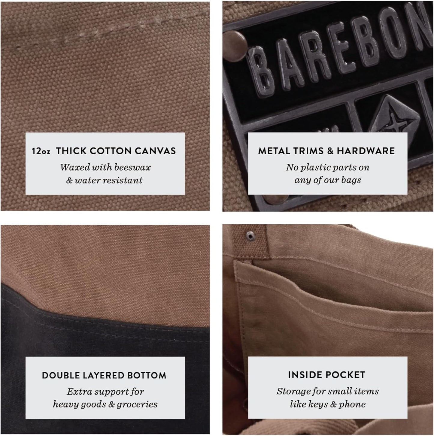 Barebones Neelum Large Waxed Canvas Tote Bags - Heavy Duty Canvas Bag and Reusable Grocery Bag