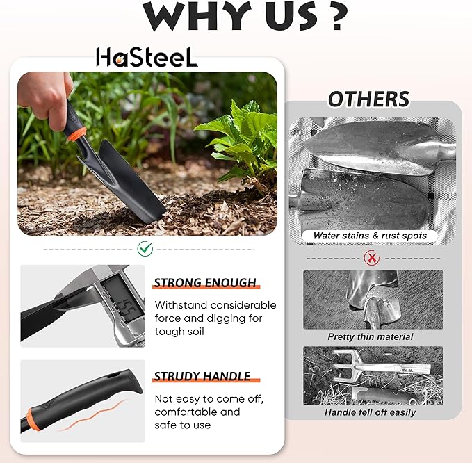 11 Pcs Garden Tools Set, HaSteeL Gardening Supplies Hand Tools Kit for Women Men Gardeners, Include Tote Bag, Reportting Mat, Transplant Trowel, Rake, Pruner for Outdoors