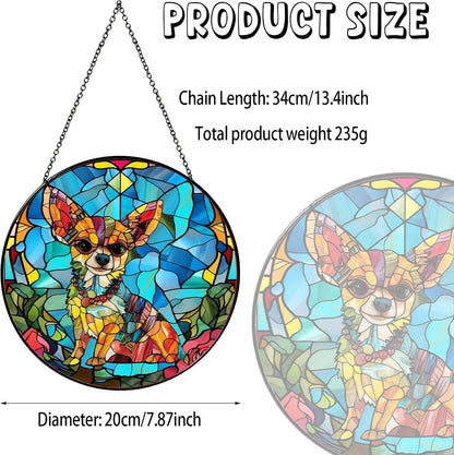 Chihuahua Stained Glass Window Hanging Chihuahua Sun Catcher Decor Dog Lover Gifts for Women Suncatchers for Garden Home Windows Hanging Decoration, 7.87inch