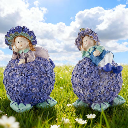 Lavender Outdoor Garden Resin Statues - Couple Boy & Girl Figurines, Ideal for Patio, Lawn, Garden & Courtyard Decor, Valentine's Day Home Ornament, for Parents & Friends