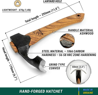 BeaverCraft Forged Adze Axe Wood Carving - Curved Woodworking Adze AX2 with Wooden Handle for Bowl Gutter - Spoon Carving Tool - Whittling Tools, Hatchet