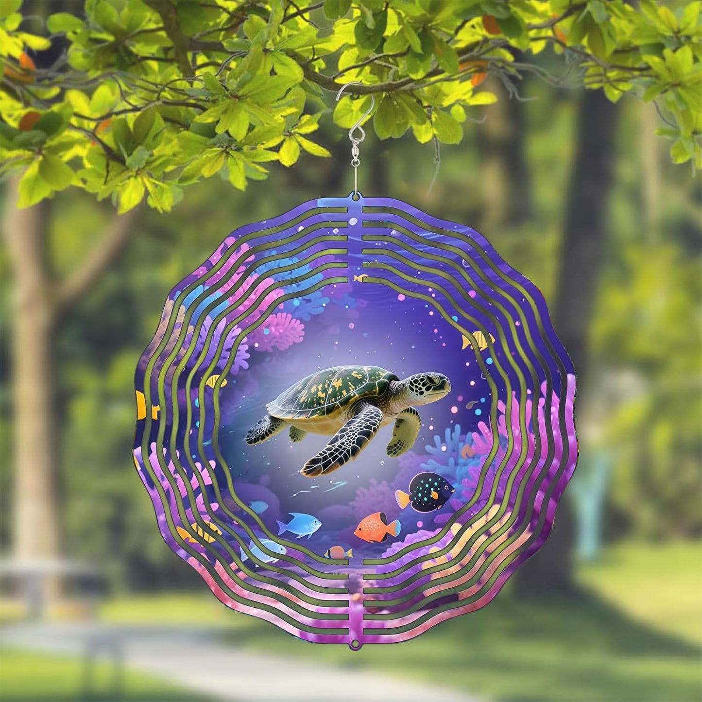 10 Inch Sea Turtle Wind Spinner, 3D Stainless Steel Hanging Kinetic Wind Sculpture Gifts for Garden Decor Yard Art Indoor Outdoor Window Porch Front Door Decoration