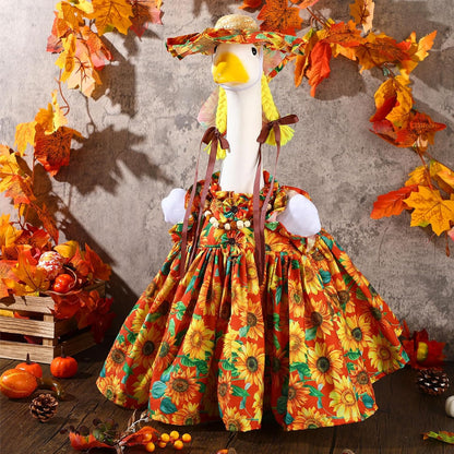 Fall Thanksgiving Goose Outfit Sunflower Porch Goose Costume with Hat Necklace for 23 Autumn Patio Yard Lawn Decor(Sunflower)