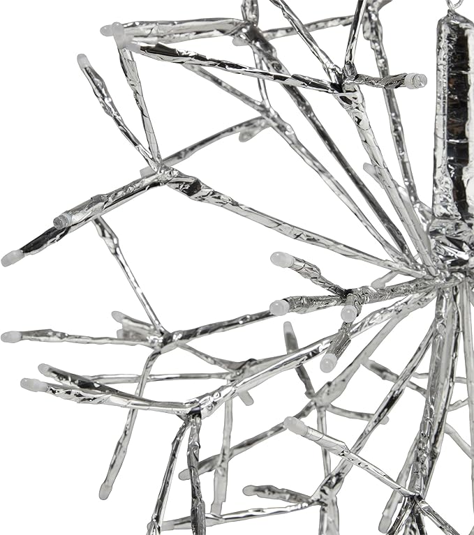 Alpine Corporation 16"H Indoor Holiday 3D Snowflake Hanging Ornament with LED Lights, Silver , Christmas Decoration