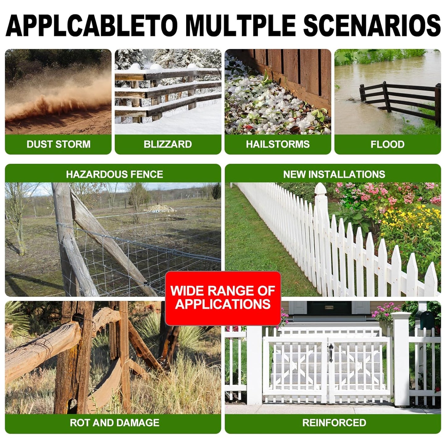 One-Piece Fence Post Repair Kit，Heavy Duty Steel Fence Post Anchor Ground Spike ，Quick Fix Broken/Leaning Wood Posts with，and Fixed Fence Posts（2-Pack）