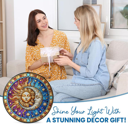 FLAGWIX Christmas Spiritual Gifts for Women Men - Stained Glass Window Hanging 8 in for Sun and Moon Decor - Sun Catchers Indoor Window, Boho Suncatchers for Celestial Decor, Christmas Decorations