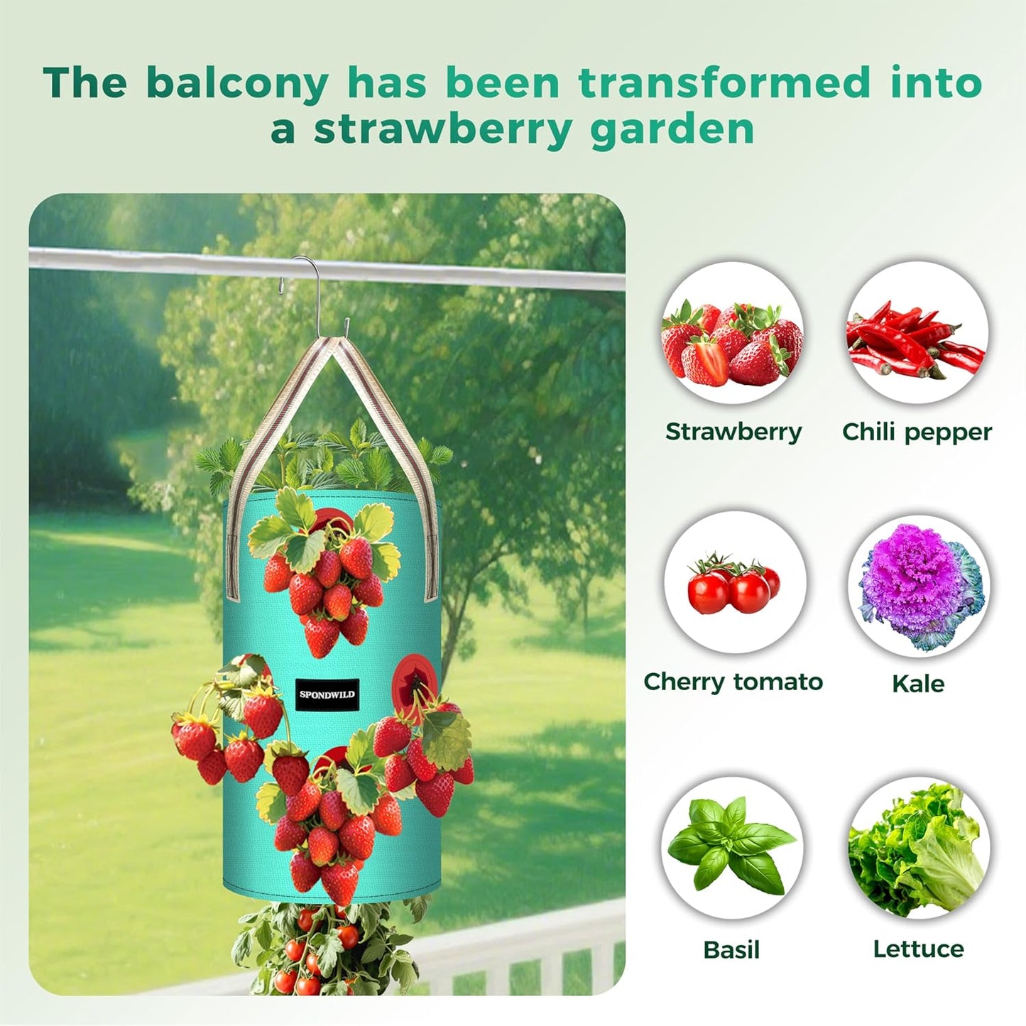 3 Pack Hanging Strawberry Planter Bags, 3 Gallon Hanging Grow Bags with Bottom Planting Hole, Thickened PE Strawberry Pot for Vegetables Herbs Tomatoes