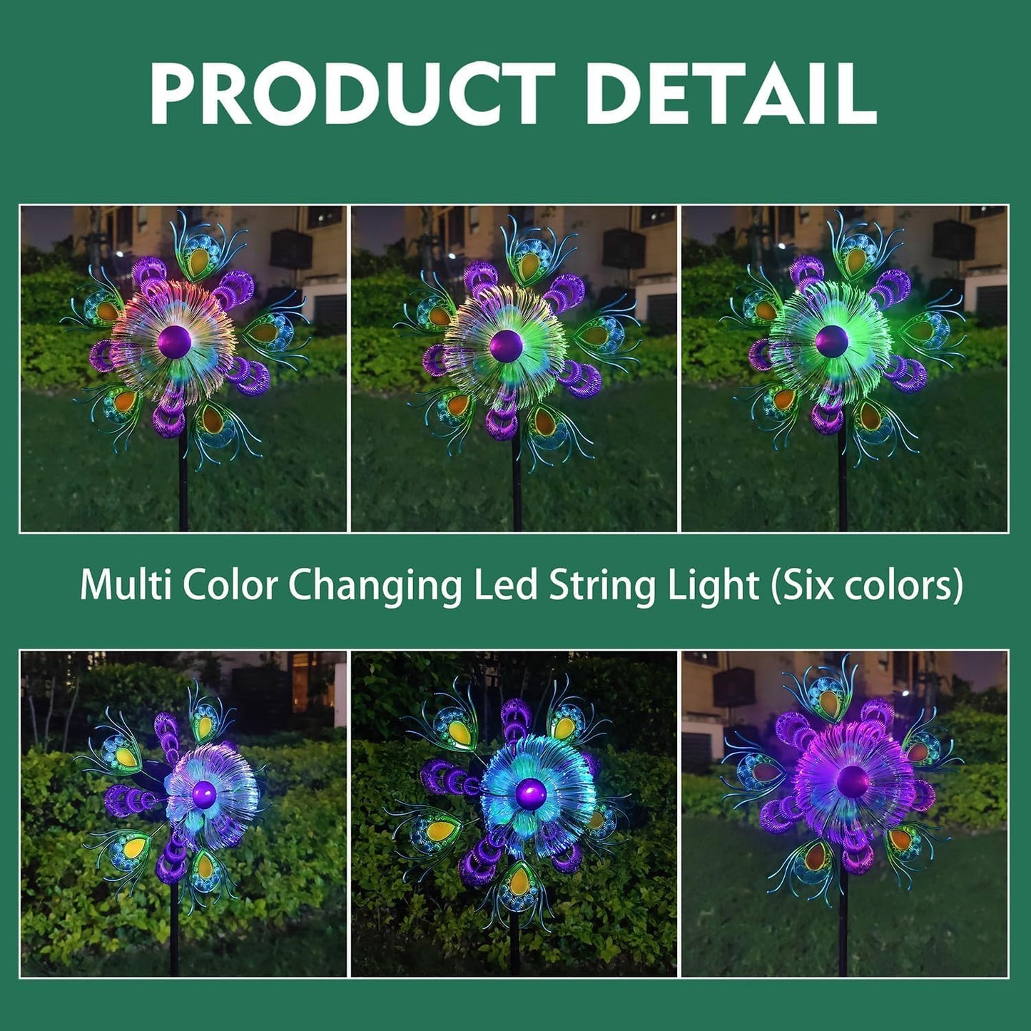 Solar Peacock Wind Spinners for Yard and Garden, 40 Inch Solar Windmill Garden Whirligig Kinetic Spinners Decor for Lawn,Patio&Yard, Metal Whirligigs Green Wind Spinners Outdoor