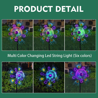 Solar Peacock Wind Spinners for Yard and Garden, 40 Inch Solar Windmill Garden Whirligig Kinetic Spinners Decor for Lawn,Patio&Yard, Metal Whirligigs Green Wind Spinners Outdoor