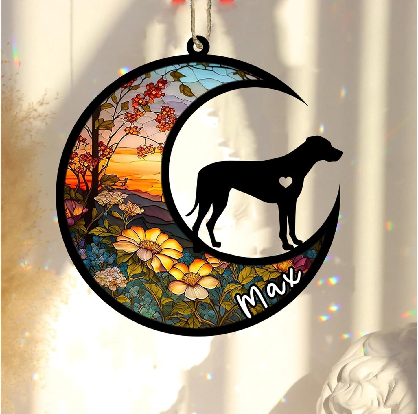 Personalized Dog Memorial, Custom Name Rhodesian Ridgeback Dog Christmas Ornament with Name, Custom Breeds, Pet Loss Light Catcher, Gifts for Lovers Loss of Pet Sympathy on Mothers Day Christmas