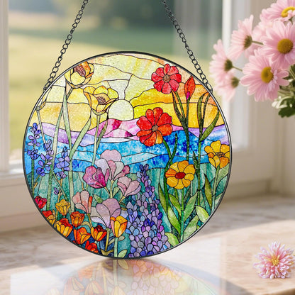 8-Inch Stained Glass Ornament, Stained Glass Window Hanging, Window Hanging Decor, Suncatcher Home Decor, Wildflowers Ornament | Mother's Day, Birthday, Christmas, Housewarming Gifts