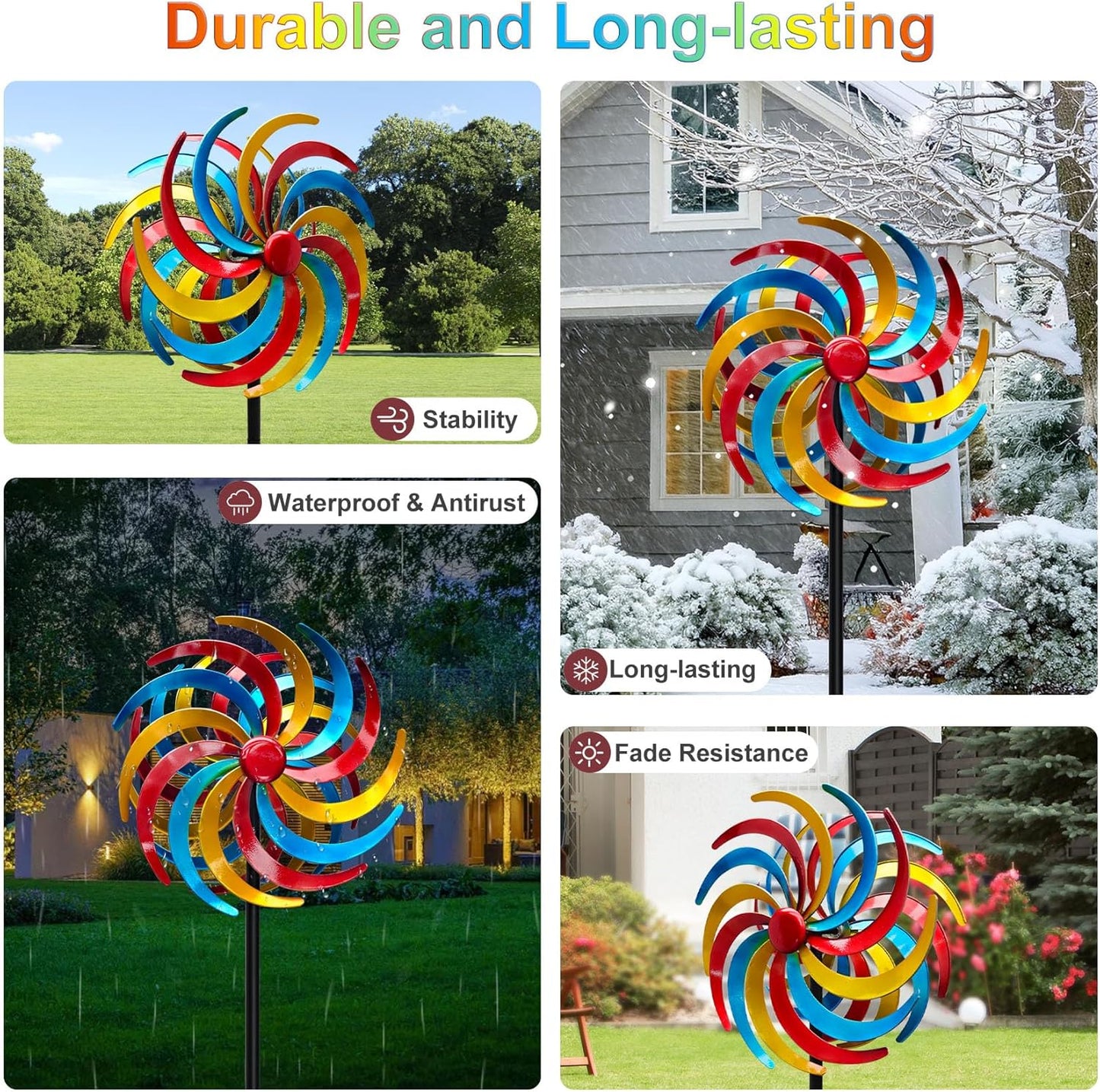 Wind Spinners Outdoor,Kinetic Wind Sculptures & Spinners, 63" Double-Side Metal Wind Spinner for Yard and Garden, Lawn Art Decorations Colorful