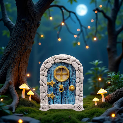 Blue Streak Archway Mini Fairy Garden Door for Tree, 3D Miniature Fairy Door for Fairytale Tiny House Doors, Bonsai Terrarium Micro Landscape Decoration Accessories Garden Miniatures