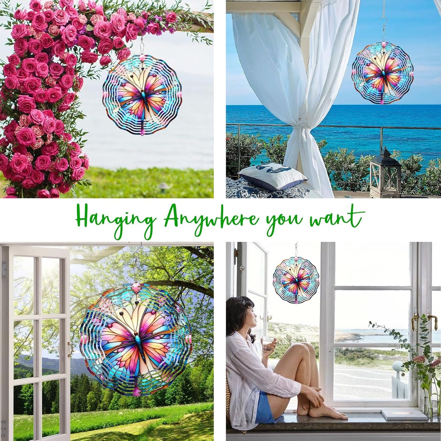 Purple Butterfly Wind Spinner 3D Butterfly Spinners Exquisite Outdoor Garden Decoration 3D Stainless Steel Butterfly Spinner with Unique Visual Effect Perfec Sculptures Gift 10 Inch