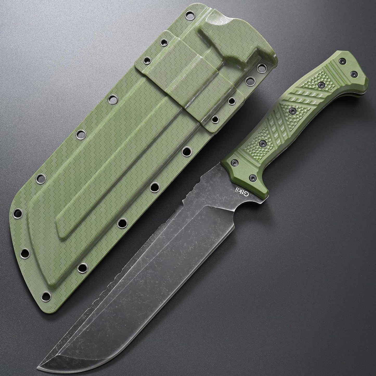 GTK32 Fixed Blade Knife DC53 Steel Blade Full Tang Nylon Fiberglass Handle Heavy Duty Knifes for Field Hunting Camping Adventure(Green)