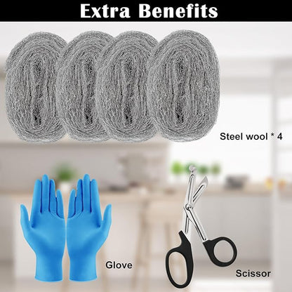 Steel Wool Mice Control 4'' * 42' Total Rodent Control Fill Fabric, Steel Wool Pads Mouse Traps Blocker, Mouse Hole Filler Keep Mice Away from Holes Wall Cracks Gaps(4 Rolls)